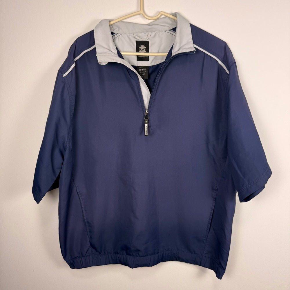 Levelwear Mens Large Navy Blue 1/4 Zip Short Sleeve Golf Windbreaker Pullover